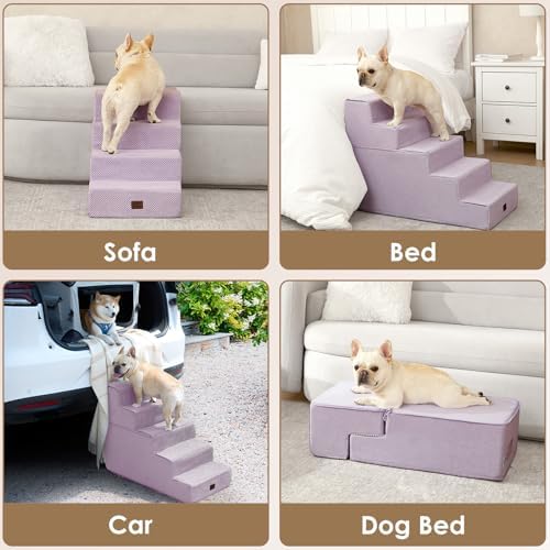 EHEYCIGA Dog Stairs for High Bed 22.5" H, 5-Step Dog Steps, Lilac - Image 7