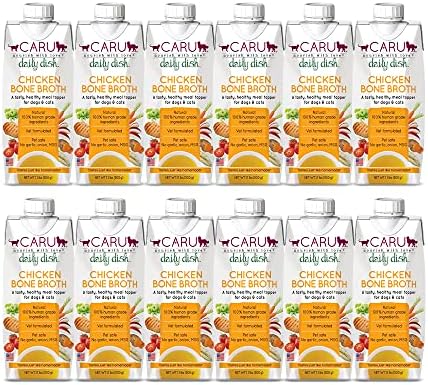 Caru - Daily Dish Chicken Bone Broth - Meal Topper for Dogs & Cats - Supports Overall Pet Health - Pour-Over Broth for Wet/Dry Food - Human Grade Ingredients - Non-GMO - Made in USA - 12 Pack by CARU