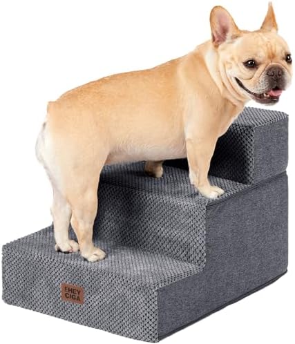 EHEYCIGA Dog Stairs for Small Dogs 13.5" H, 3-Step Dog Steps for Cats, Grey by EHEYCIGA