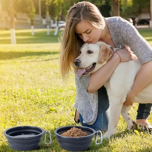 SLSON Dog Bowls Pet Collapsible Bowl with Cover Lids,2 Pack Dog Travel Bowls Portable Foldable Cat Water Dish Bowl for Pets Walking Parking Camping (Black and Black, Medium) - Image 5