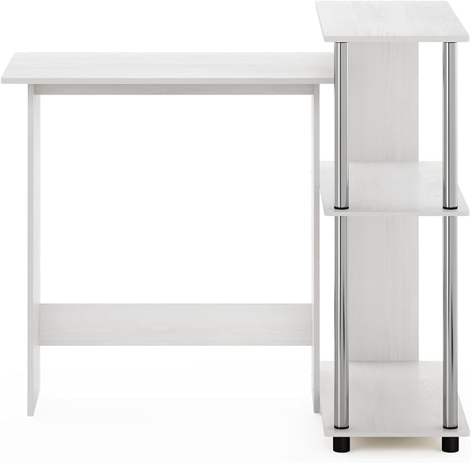 Furinno Abbott Corner Computer Desk with Bookshelf, White Oak/Chrome - Image 6