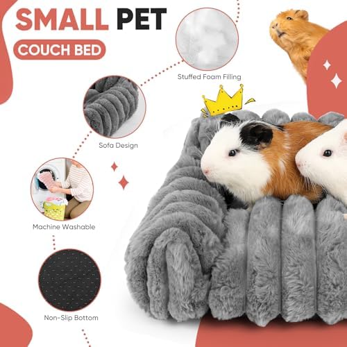 Guinea Pig Couch - Fluffy Small Pet Sofa with with Two Removable Washable Covers, Guinea Pig Bed with Stuffed Arms and Back, Super Cozy Corduroy Fleece, Pink and Dark Gray Respectively - Image 5
