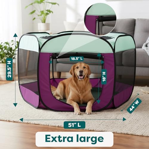 FurHaven Soft-Sided Dog & Cat Playpen, Portable Foldable Indoor & Outdoor Pet Playpen with Mesh Windows & Zippered Door, Purple, Extra Large - Image 3