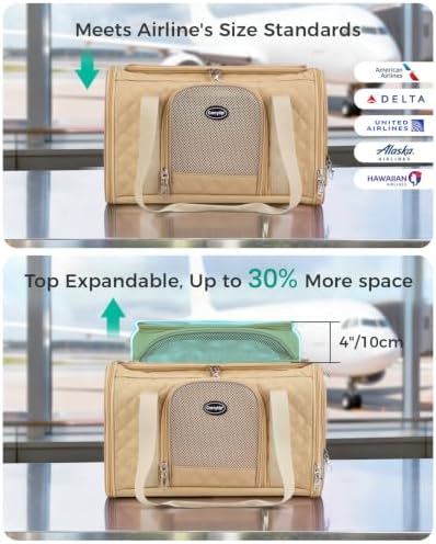 Airline Approved Cat Carrier with Expandable Top, 17x11x9.5 in, Brown - Image 6