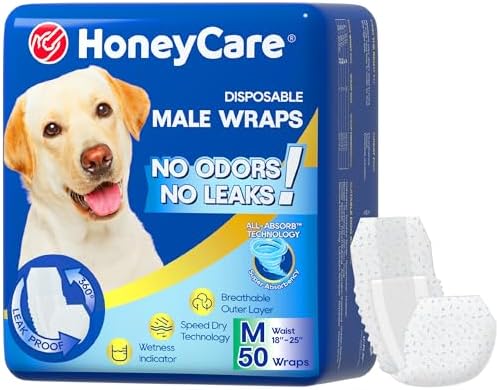 HONEY CARE All-Absorb A25 Male Dog Wrap, 50 Count, Medium, White by HoneyCare