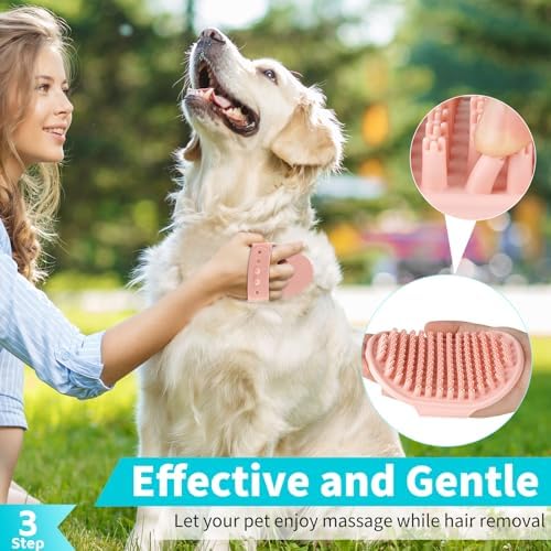 Comotech 3-in-1 Dog Grooming Brush | Adjustable Handle Shampoo Brush & Scrubber for Short & Long Haired Dogs & Cats (Blue Pink Blue) - Image 3