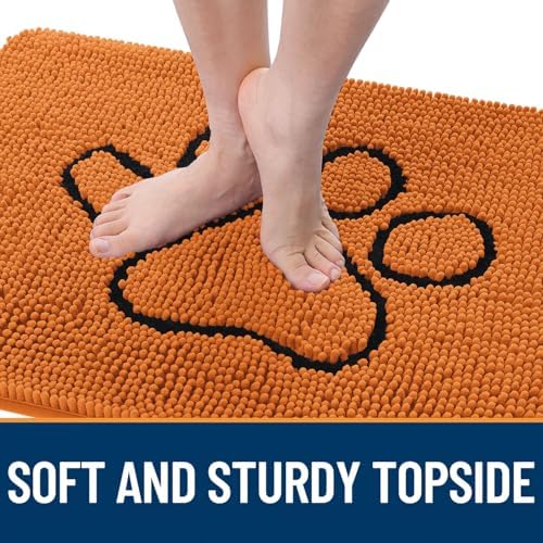 OLANLY Dog Door Mat for Muddy Paws 36x24, Paw Print Design Chenille Mud Mat - Image 4