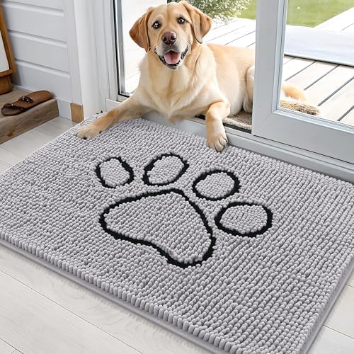 OLANLY Dog Door Mat for Muddy Paws 36x24, Paw Print Design Chenille Mud Mat by OLANLY