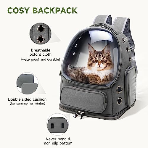 Cawypety Cat Backpack Carrier Large Space Bubble Backpack up to 12lbs Grey - Image 4