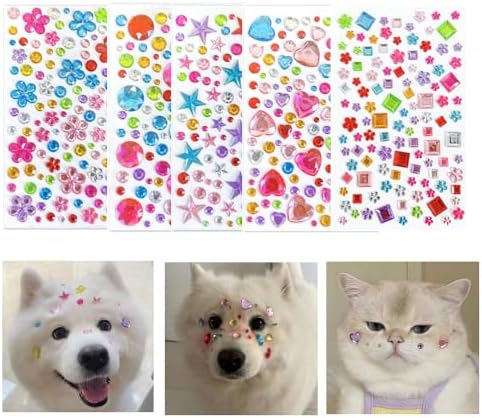 10 Sheets Pet Grooming Decorative Hair Diamond Sticker, Dazzling Gems Rhinestones DIY Sticker for Puppy Kitten Grooming, Pet Party Birthday Grooming Hair Accessories by Dlmlemu