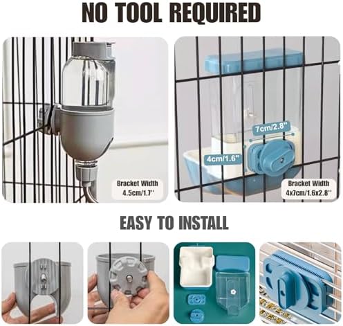 Automatic Pet Food Water Dispenser, Auto Gravity Pet Feeder Water Bottle Set for Crate Cage, Feeding Station for Small Dog Cat Rabbit Guinea Pigs Chinchilla Ferret Hedgehog (Gray) - Image 5