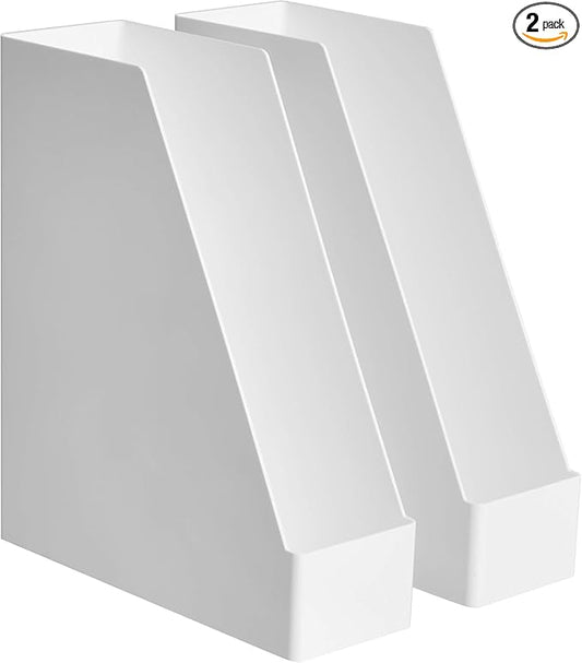 Amazon Basics Rectangular Plastic Desk Organizer, Magazine Rack, White, 2-Pack by AmazonBasics