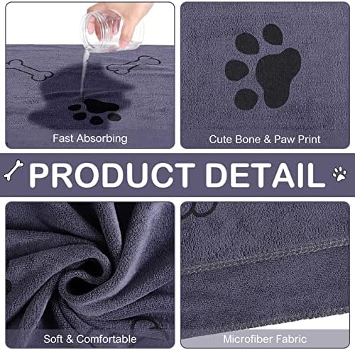 Chumia 8 Pcs Dog Towel for Drying, 18 x 28 Inch, Dog Paw and Bone, Gray - Image 3