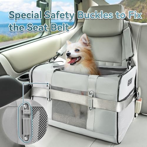 Petsfit Travel Pet Carrier for Large Cats (up to 20 lbs), Soft-Sided Dog Car Travel Carrier with Patented Buckle and Soft Padding, Ideal for Car Road Trips,19X12X12 Inch,Grey - Image 3