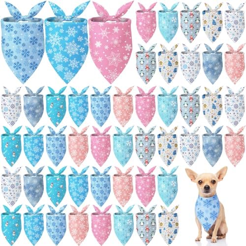 Weewooday 50 Pcs Winter Bandanas Bulk for Dogs Snowflake Cats Bandanas Charm Soft Triangle Bibs Adjustable Scarf for Small Medium Large Pets Winter Costume(25.6 x 17.7 x 17.7 Inch) by Weewooday