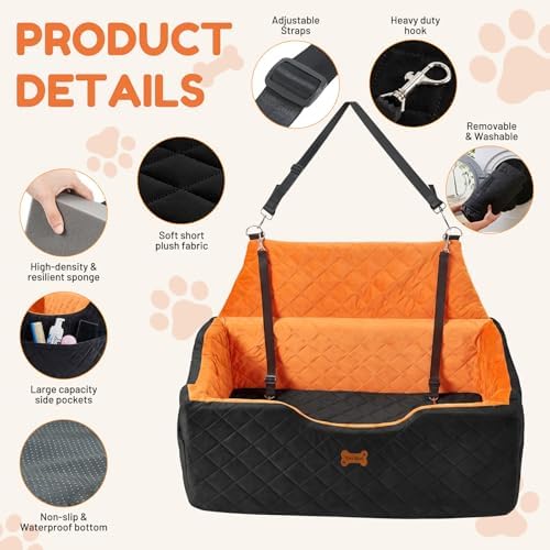 Dog Car Seat for Large Medium Dogs up to 55 lbs, Black - Image 5