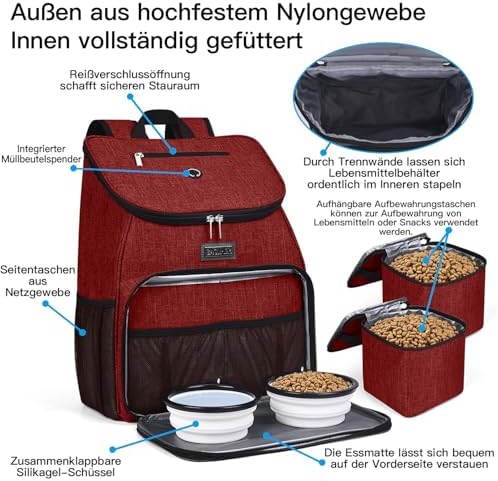 BAGLHER丨Dog Travel Bag, Airline Approved Pet Supplies Backpack, Dog Travel Backpack with 2 Silicone Collapsible Bowls and 2 Food Baskets - Image 4
