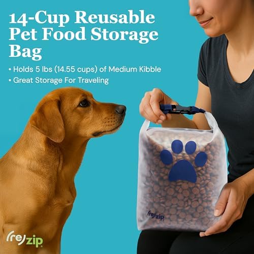 (re)zip Pet Food Storage Bag & Kibble Carrier, 14-Cup Roll Top, Cobalt Blue - Image 2