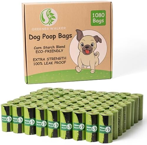 GREENER WALKER Poop Bags for Dog Waste, 1080 Doggy Waste Bags Extra Thick Strong 100% Leak-Proof (Green) by GREENERWALKER