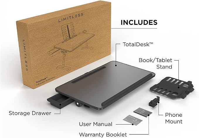 Limitless TotalDesk Portable Modern Workstation and Lap Desk with Adjustable Height & Tilt (Black) - Image 4