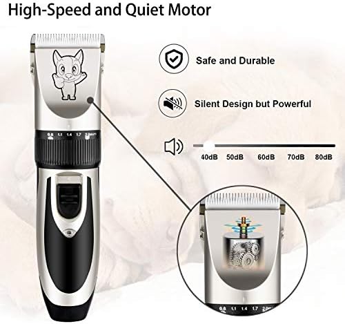 Highdas Dog Clippers for Grooming Low Noise, Cordless Electric Dog Grooming Kit Clippers Rechargeable, Quiet Dog Shaver, Pet Hair Trimmer Kit for Dogs & Cats (Silver) - Image 4