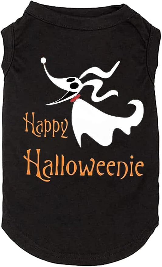 Funy Pumpkin T-Shirt Cute Ghost Dog Bone Print Shirt & Vest - Puppy to Large, Black by weokwock
