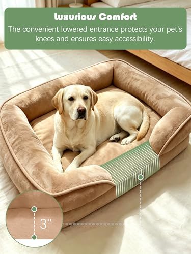 Spotted Play Orthopedic Dog Bed with Sides - Sofa Beds for Extra Large Dogs, Supportive Foam Pet Couch Bed with Washable Removable Cover, Waterproof Lining and Non-Slip Bottom, Brown - XL - Image 3