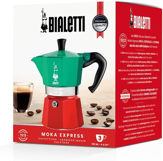 Bialetti - Moka Express Italia Collection: Iconic Stovetop Espresso Maker, Makes Real Italian Coffee, Moka Pot 3 Cups (4.3 Oz - 130 Ml), Aluminium, Colored in Red Green Silver - Image 5