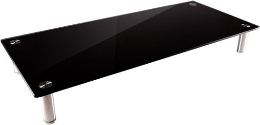 Monoprice Medium Multimedia Desktop Stand, Black Glass (27.6" x 12.2" x 3") - Stand & Riser, Laptop Stand, Desktop TV Stand, Dual Monitors w/ Height Adjustable Legs - Workstream Collection (116360), 25.6" x 11.0" by Monoprice