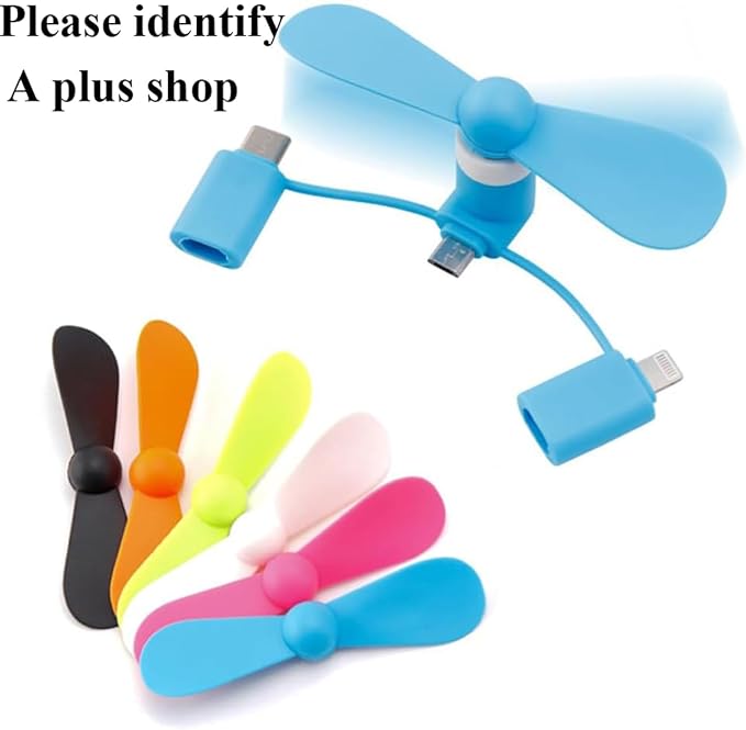A plus Mini Cell Phone Fan 3-in-1 Mobile Phone Fans Compatible with iPhone/iPad/Android Smartphone/Tablet Fit for Micro USB/Type C/Lightning Port Fan Colorful and Powerful Fans(6-Pack) - Image 2