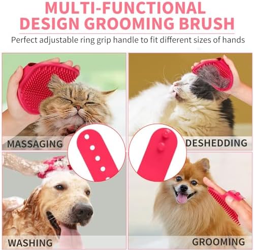 Comotech 6PCS Dog Bath Brush & Dog Toothbrush | Adjustable Handle Shampoo Brush & Scrubber for Short & Long Haired Dogs & Cats | Effectively Solve Odor & Stain Removal Problems (Pink Red Pink) - Image 5