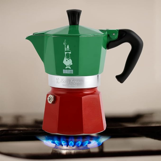 Bialetti - Moka Express Italia Collection: Iconic Stovetop Espresso Maker, Makes Real Italian Coffee, Moka Pot 6 Cups (9 Oz - 270 Ml), Aluminium, Colored in Red Green Silver - Image 4