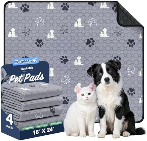 WanpeeGoo Washable Pee Pads for Dogs, Waterproof, 18 x 24 in, 4 Pack, Gray by WanpeeGoo