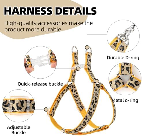 Mile High Life Leopard Dog Harness Collar Leash Set, Adjustable No Pull Dog Halter Harness for Small Breed Dogs, Easy Control for Training Walking (Yellow, M Chest 15"-21", Neck 13"-17") - Image 5
