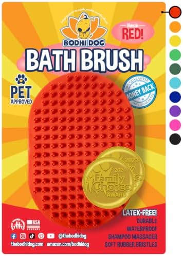 Bodhi Dog Shampoo Brush - Pet Grooming & Bath Supplies for Dogs and Cats - Bath Brush for Long & Short Hair - Premium Scrubber for Shower, Showerhead, Sprayer & Bathing (One Pack, Red) by BodhiDog