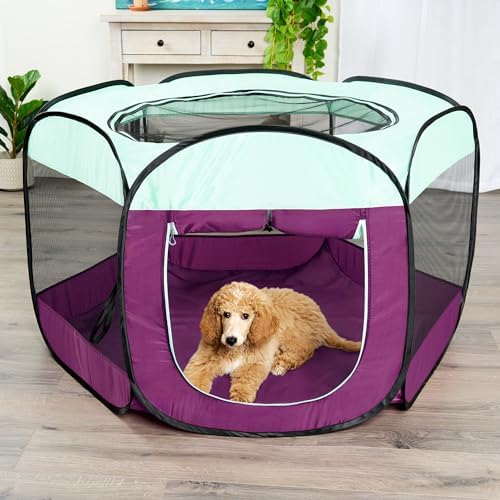Furhaven Portable Dog Playpen, Cat Playpen, Pet Playground,Kennel Foldable Indoor Outdoor Zippered Puppy Crate - Purple, Large - Image 2