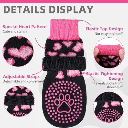 KOOLTAIL Valentines Dog Socks Shoes Costume to Prevent Licking Paws, Winter Dog Boots&Paw Protector for Hardwood Floors Anti Slip,Traction Control Grip Booties for Small Medium Large Senior Dogs, L - Image 2