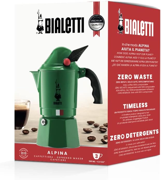 Bialetti Moka Express Alpina Stovetop Espresso Maker – Iconic Italian Moka Pot for Espresso Coffee, 3 Espresso Cups (4.3 oz / 130 mL), Aluminum, Green - Image 4