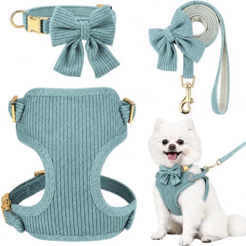 Small Dog Collar Harness and Leash Set with Bowtie, Adjustable Dog Harness Collar and Leash Set with Secure Metal Buckle, Breathable Cotton Adjustable Pet Puppy Harness, Easy Walk Harness, S(14–18.9") by Unknown