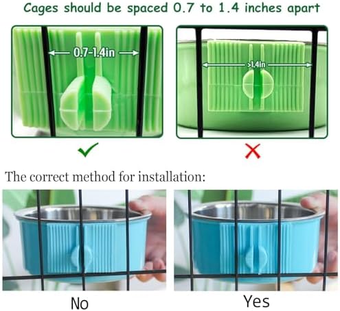 kathson Crate Dog Bowl, Removable Stainless Steel Hanging Pet Kennel Cage Bowl Food & Water Feeder Coop Cup for Puppy, Cat, Rabbit, Guinea Pigs Ferret Bird (2 PCS, Size: M, Blue and Green) (Pack of 2) - Image 6