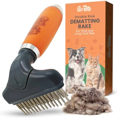 GoPets Double Row Dematting Rake Undercoat Deshedding Tool for Dogs & Cats by GoPets