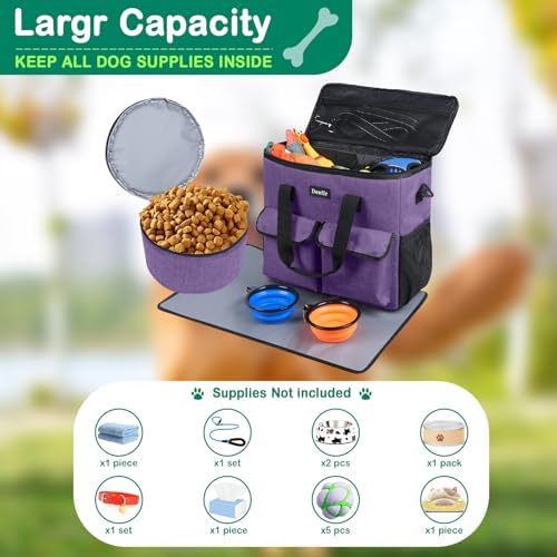 Dog Travel Bag - Dog Travel Kit for a Weekend Away Set Includes Pet Travel Bag Organizer for Accessories, 2 Collapsible Bowls, 2 Travel Food Container - Image 5