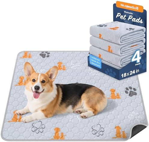 WanpeeGoo Washable Pee Pads for Dogs, Waterproof, 18 x 24 in, 4 Pack, Orng by WanpeeGoo