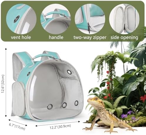 Guinea Pig Backpack Carrier, Bearded Dragon Carrier Backpack with Clear Bubble Window,Small Animal Travel Backpack for Hedgehog Rat，Chameleon,Rabbit,Sugar Glider,Airline Approved (Green, Backpack) - Image 2