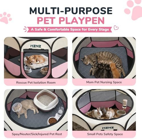 Dog Cat Small Animal Puppy Playpen Crate with Pee Pad, Small, Pink - Image 3