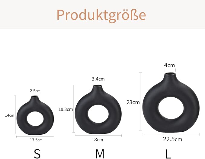 CEMABT Black Donut Vase Hollow Ceramic Vase for Flowers Handmade Minimalist Boho ins Style Modern Home Decor for Wedding Dinner Table Party Living Room Office Bedroom - Image 3