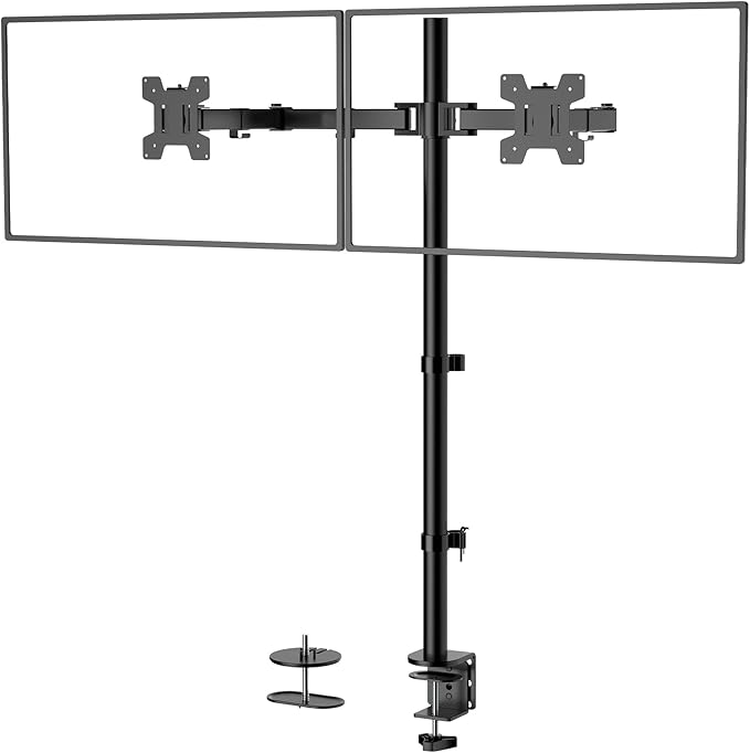 WALI Extra Tall Dual LCD Monitor Fully Adjustable Desk Mount Fits 2 Screens up to 27 inch, 22 lbs. Weight Capacity per Arm (M002XL), Black by WALI