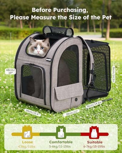 pecute Cat Backpack Expandable, Dog Carrier Backpack Breathable, Large - Image 2