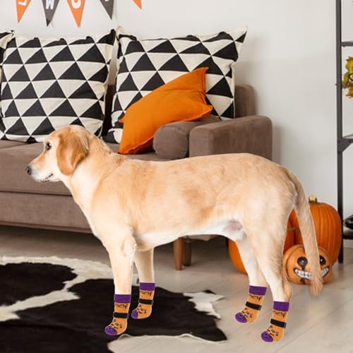 KOOLTAIL Anti Slip Halloween Dog Socks to Prevent Licking Paws, Dog Costume Boots&Paw Protector with Grippers for Hardwood Floors, Warm Winter Traction Control Booties for Small Medium Large Dogs, L - Image 6