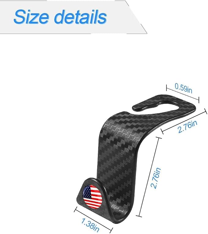 4PCS Car Seat Headrest Hooks, Auto Back Seat Hanger Holder, Durable Stylish Vehicle Organizer Universal Car Interior Accessories, Storage Hooks for Purses, Bags, Clothes, Coats (Carbon Fiber/Red Flag) - Image 2